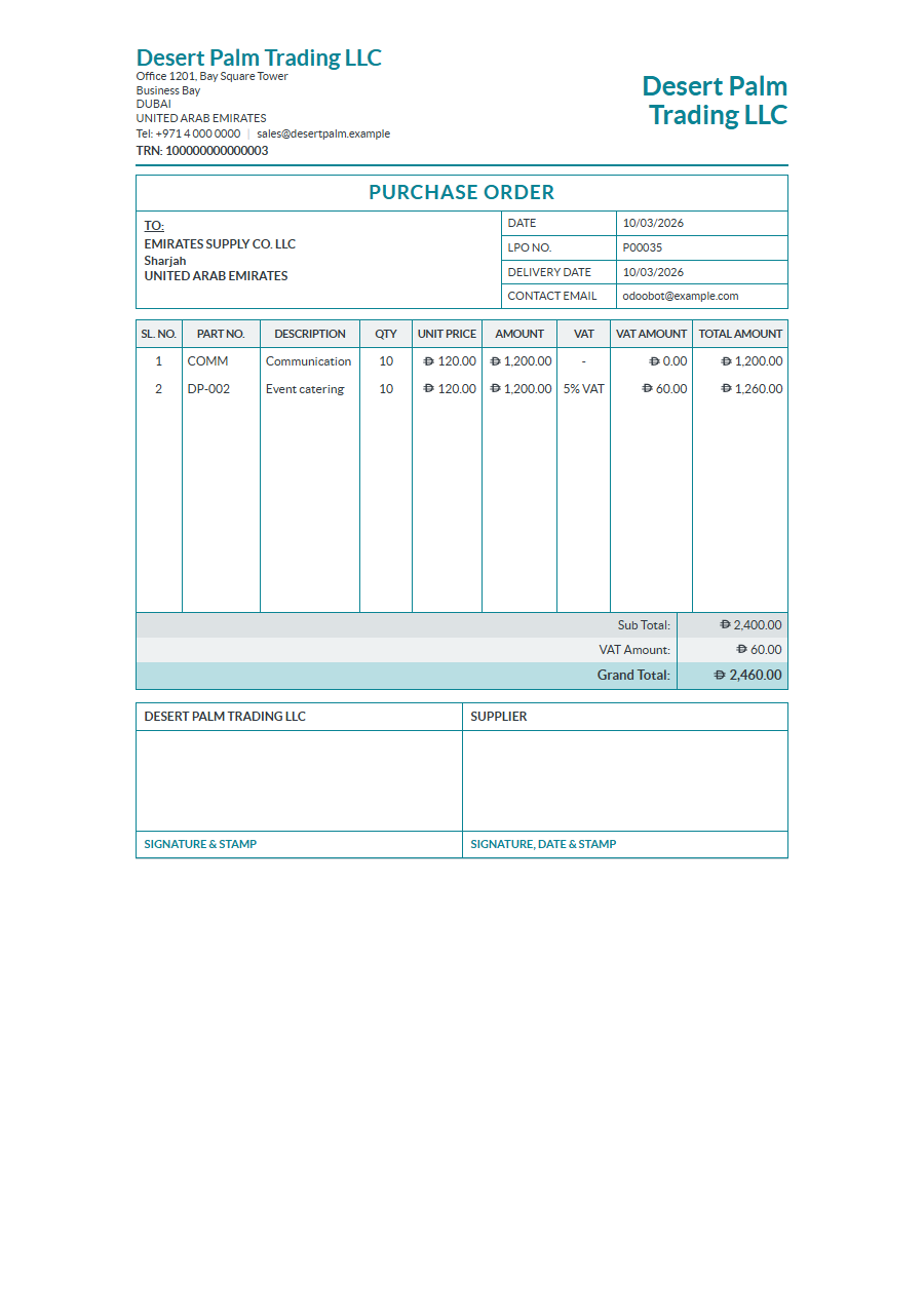 A purchase order (LPO) document